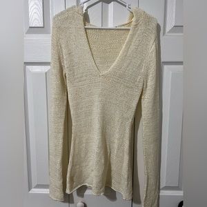 Deep V neck hooded sweater. Size M